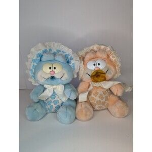 Vtg 1978-81 Dakin Baby Garfield Blue & Orange Babykins Plush Binky 9” Rare Set 2